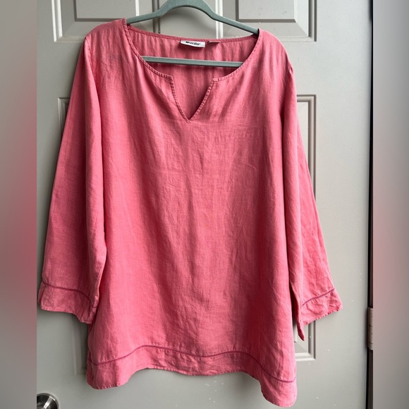 Units Tops - Units 100% Linen Tunic Top Plus Size 1X Casual Boho Coral Pink Lagenlook